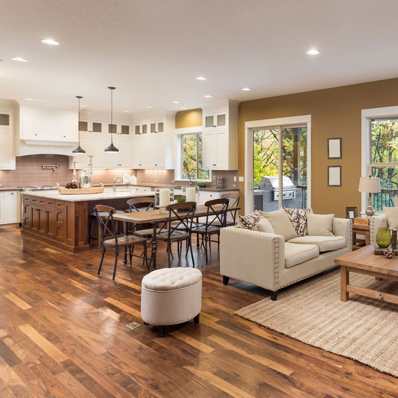 Living room with floor made from kiln dried lumber